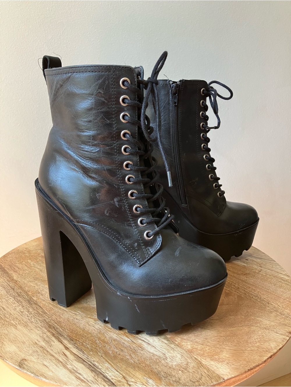 Steve Madden | Global Globaal Leather Lug Sole Platform Goth EDM Heeled Boots